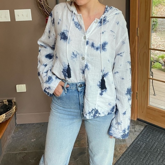 NWT Rachel Zoe Linen Tie Dye Oversized Top Small - Picture 11 of 11